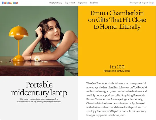 Google Holiday 100 Interface